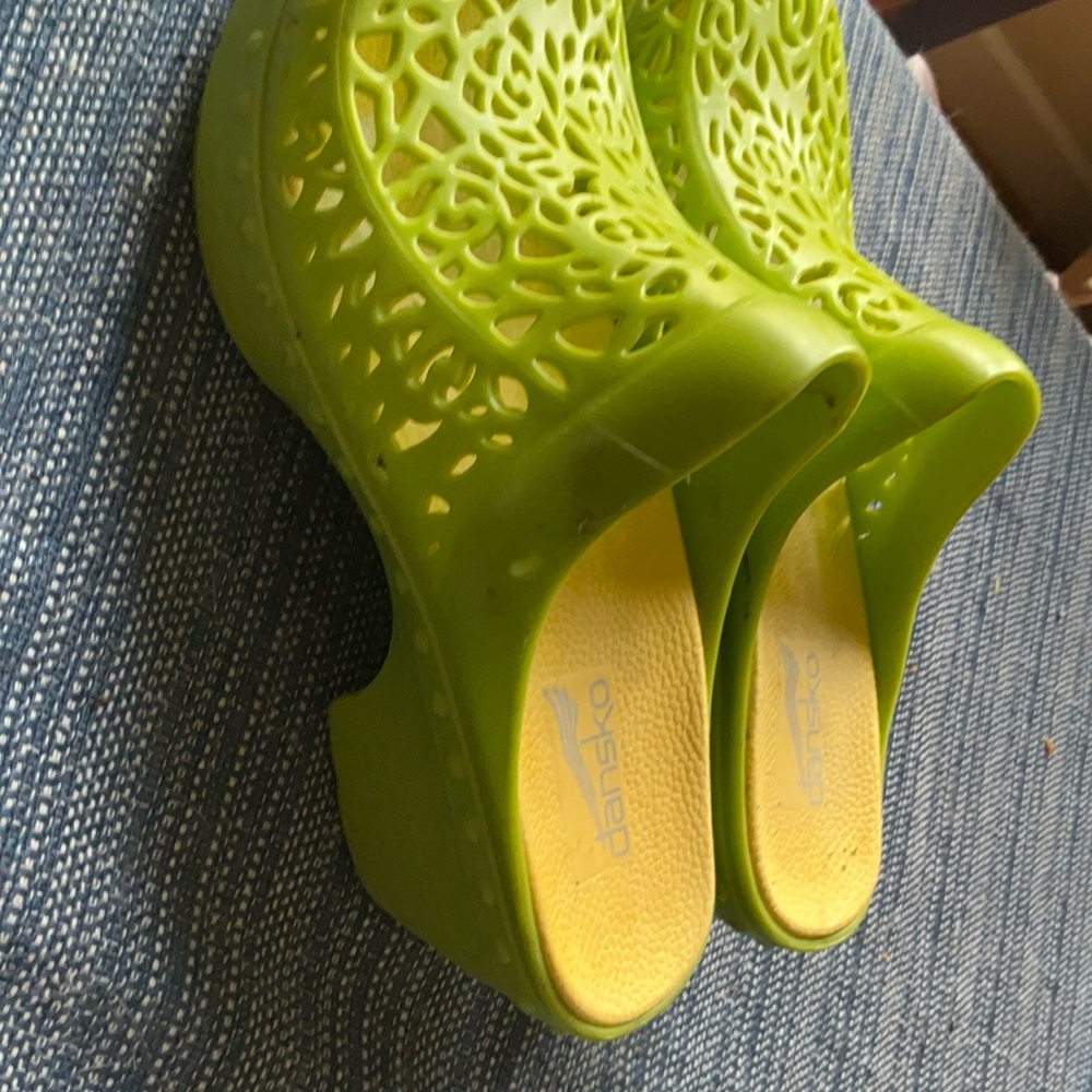 Dansko Green Mules Intricate Design